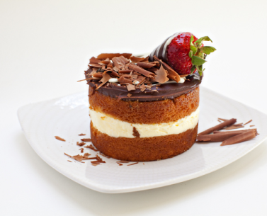 Layered Chocolate Mini Sponge Cake with Cream Filling and Chocolate Shavings