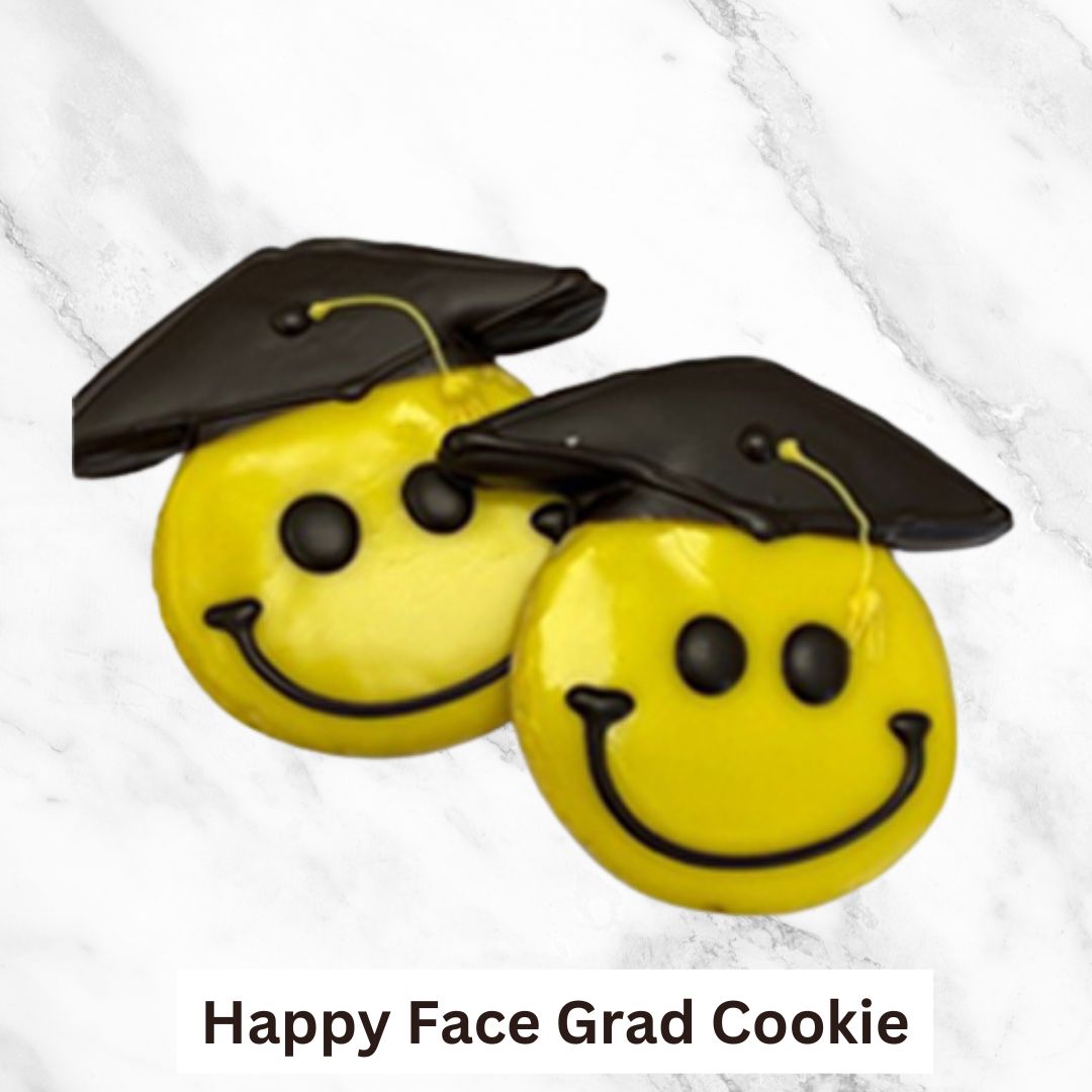 Happy Face Grad Cap Cookie - 4 Pack